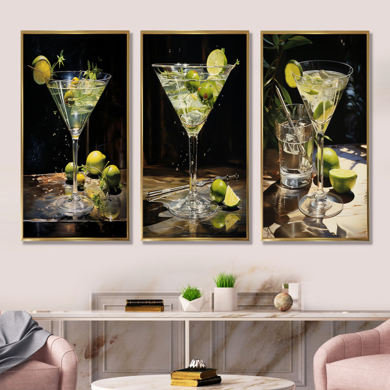 Dirty Martini Mirage Cocktail, Cadre flottant doré, H 40 po x l 60 po