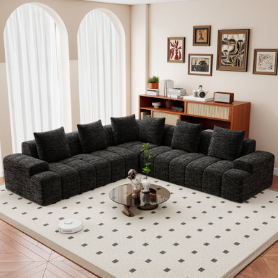 108" Chenille Frameless L-Shaped 3-Piece Cloudy Upholstered Corner Sectional with 6 Throw Pillows,No Assembly Required by Ebern Designs
