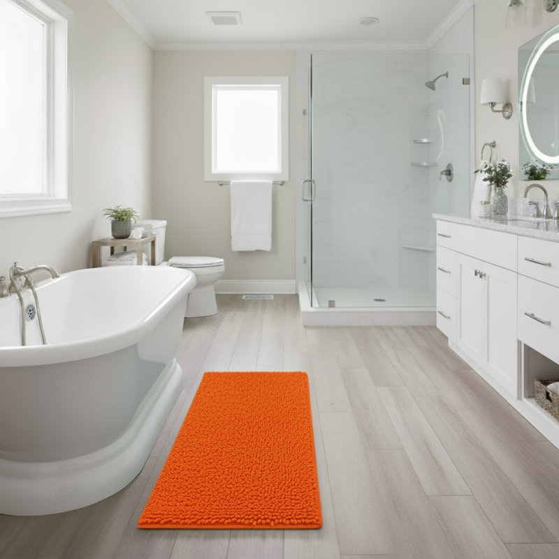 Lavish Home Bath Mat - 58x24-Inch Bathroom Runner with Non-Slip Backing - Absorbent High-Pile Chenille Memory Foam Bathroom Rug