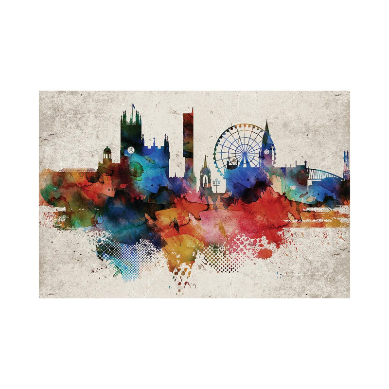 Manchester Abstract Skyline by WallDecorAddict - Wrapped Canvas Painting, 152.5 cm H x 101.5 cm W