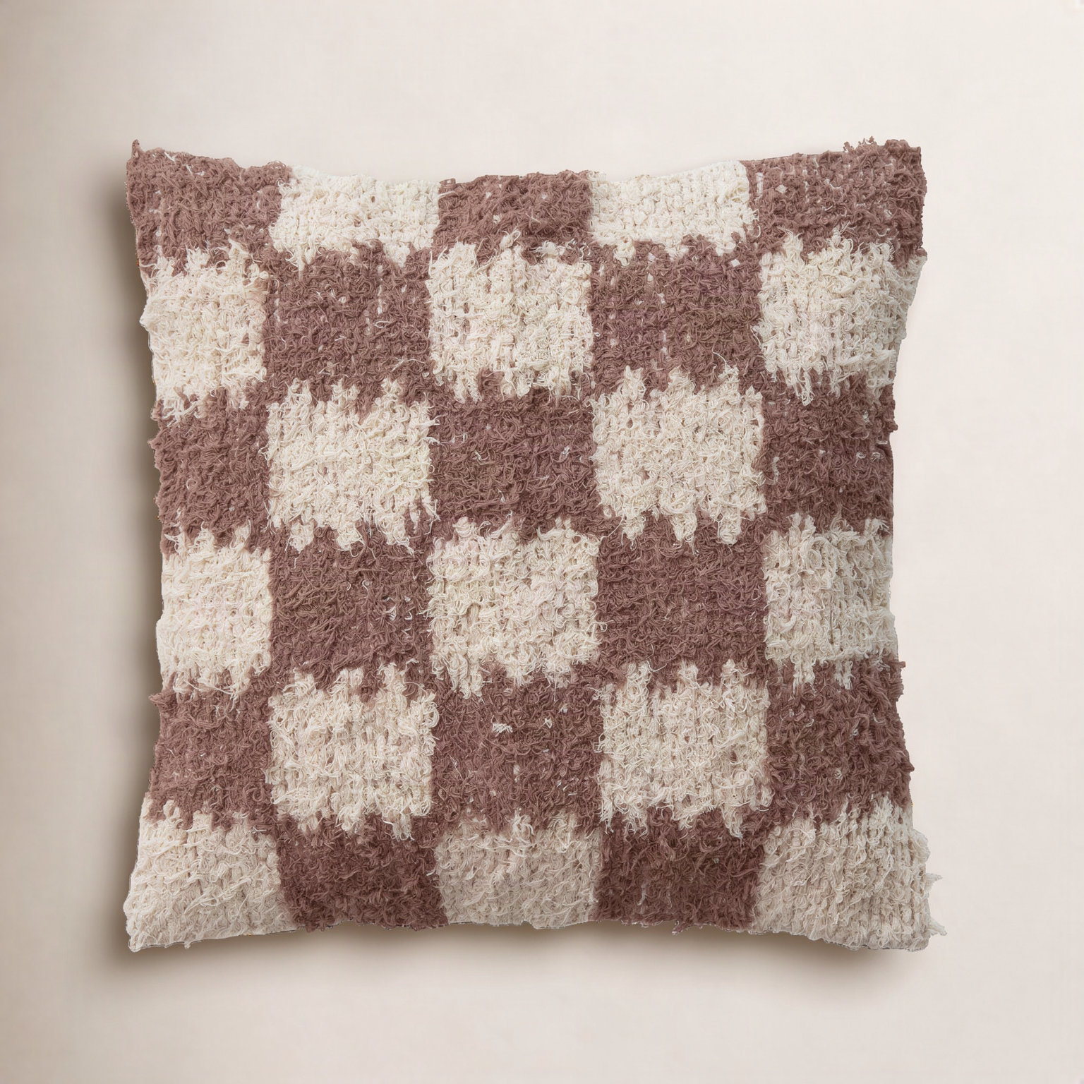 Woven Cotton Pillow With Check Pattern