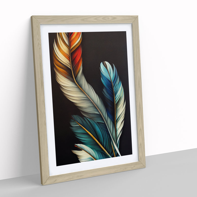 Pretty Feathers - Single Picture Frame Print, 64cm H x 46cm W x 2cm D, Oak Framed, White