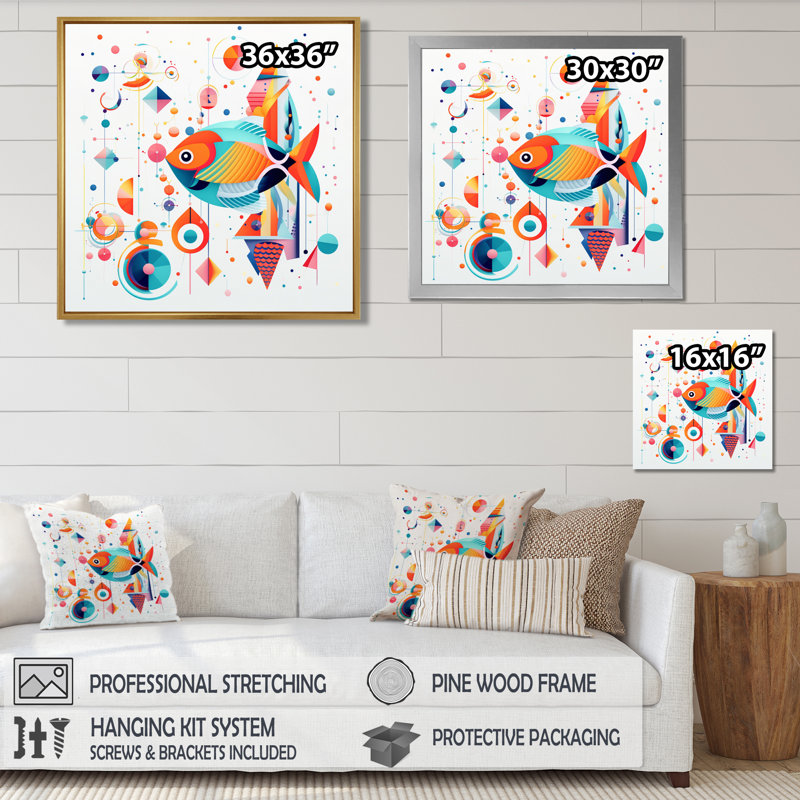 Poisson rouge coloré nageant dans la nature - poisson, art mural, salon, H 36 po x l 36 po, Toile tendue