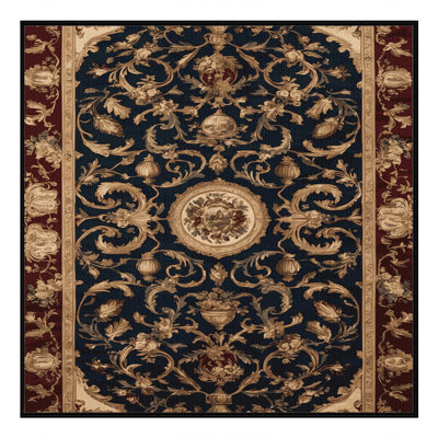 Machine Washable French Black Area Rug