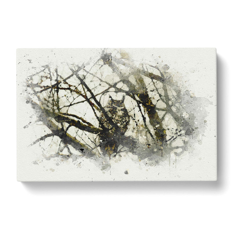 Great Horned Owl Resting In Abstract - Wrapped Canvas Print, 35cm H x 50cm W x 3cm D