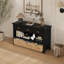 Retro Console Table with 3 Drawers and Woven Baskets, Wooden Accent Sofa Table for Entryway and Living Room