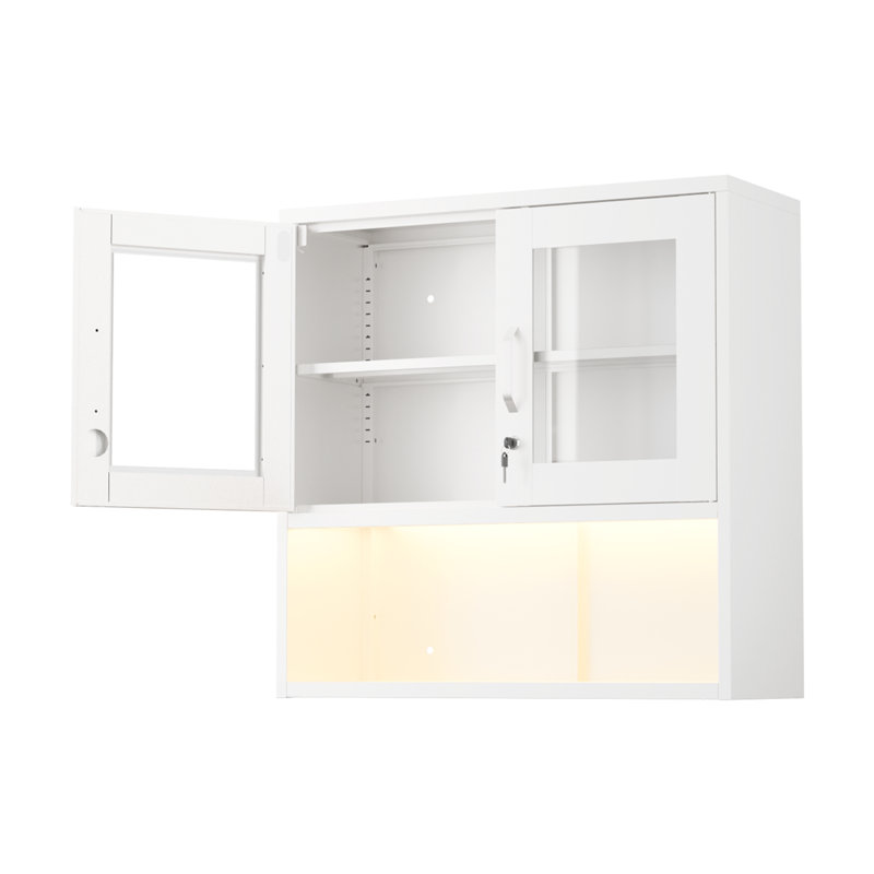 Armoire de rangement en acier avec lumière blanche, Blanc