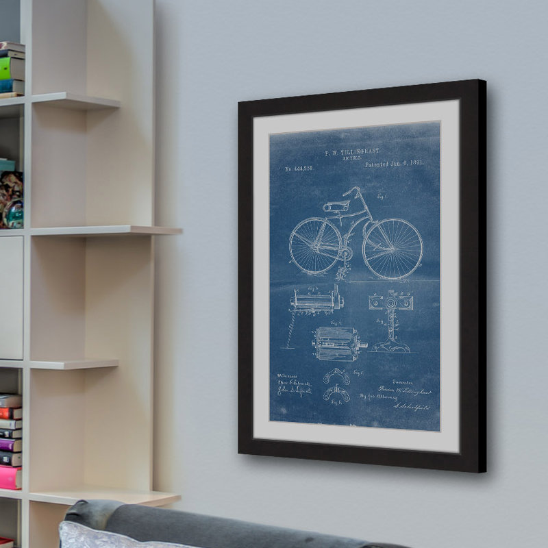 « bicycle 1891 blueprint » par steve king, reproduction d’art encadrée, H 24 po x l 16 po x P 1,5 po