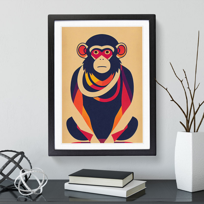 Abstract Monkey No.2 - Wall Art, Black Framed, 64cm H x 46cm W x 2cm D