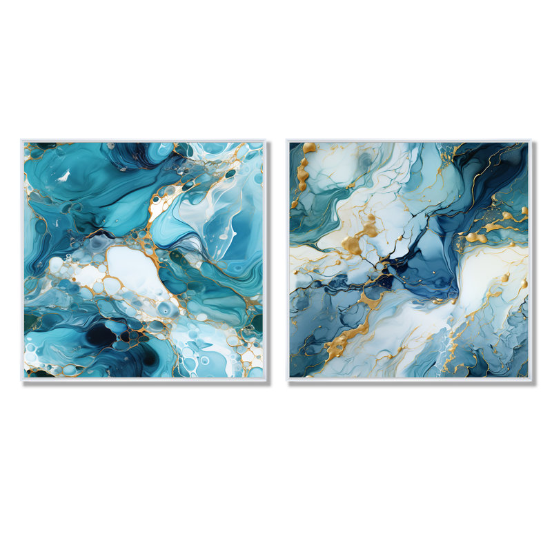 Hulstein - Ensemble de 2 décorations murales en marbre abstrait, Cadre blanc, H 16 po x l 33 po x P 1 po