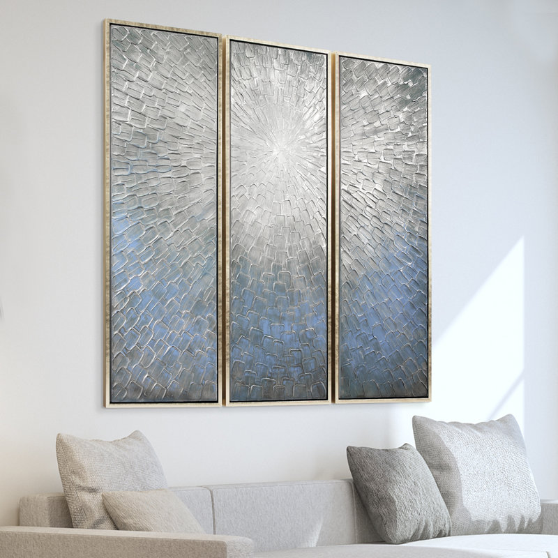 «Silver Ice», ensemble de 3 reproductions d'images sur toiles encadrées