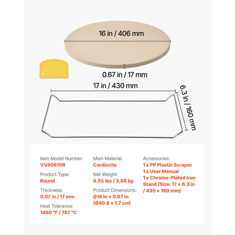VEVOR Ceramic / Porcelain 40.6cm Pizza Stone