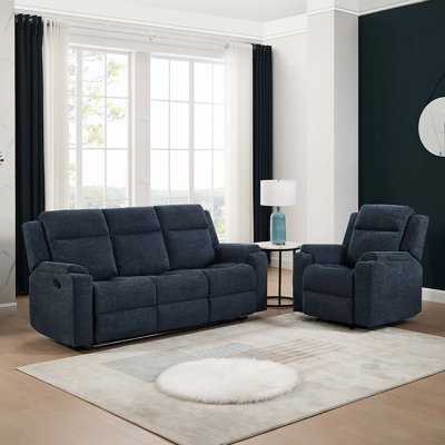 Orka 1+3 Seater Fabric Manual Recliner Living Room Sets Set Blue