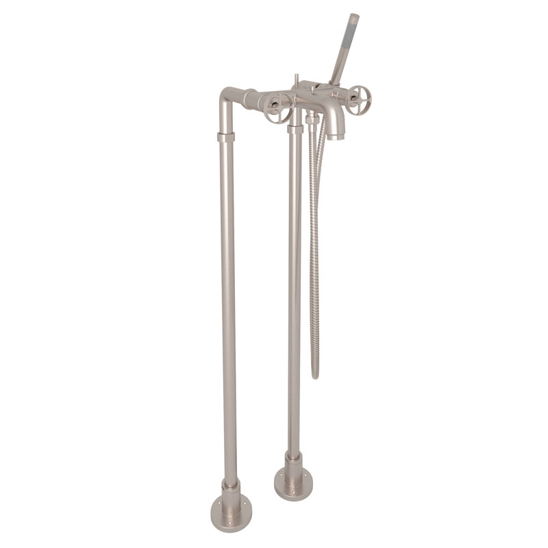 Campo™ Double Handle Clawfoot Tub Faucet, Satin Nickel, Industrial Metal Wheel Handle