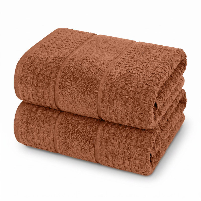  Ensemble de serviettes de bain en coton Zero-Twist - Texture gaufrée nid d'abeille - Séchage rapide, Rouille