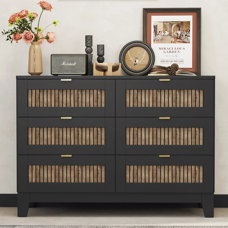 Wooden Dresser with 6 Drawers, Black