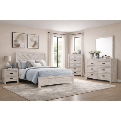 Modern Panel Bedroom Set in Beige Finish
