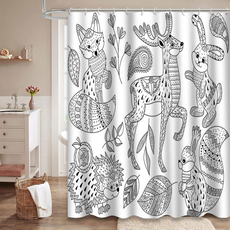 Rideau de douche noir et blanc Doodle, L 72 po x l 84 po