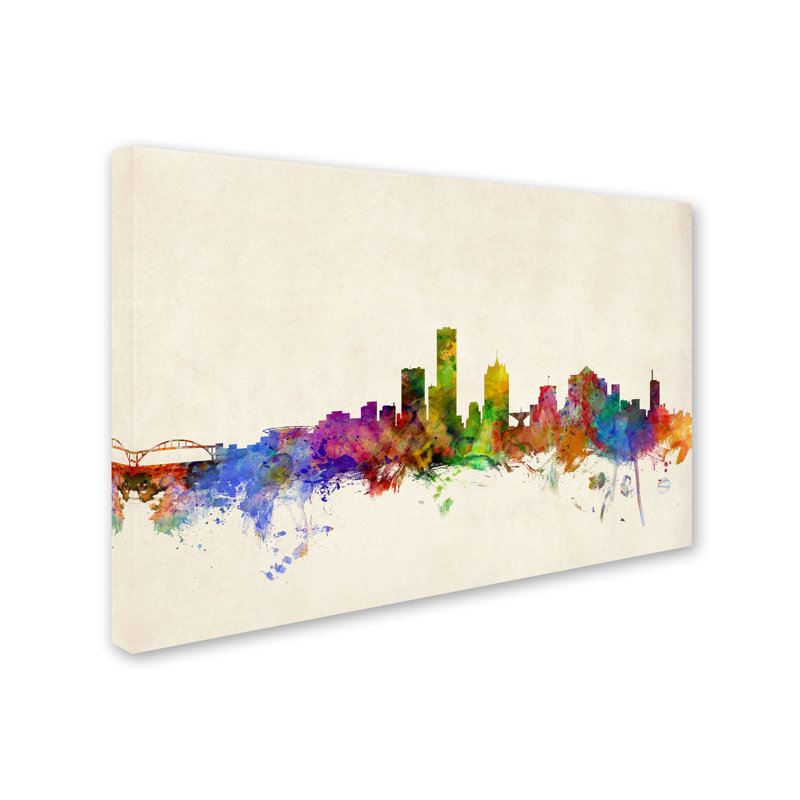 « milwaukee aquarelle horizon » par michael tompsett, impression sur toile tendue, H 22 po x l 32 po x P 2 po