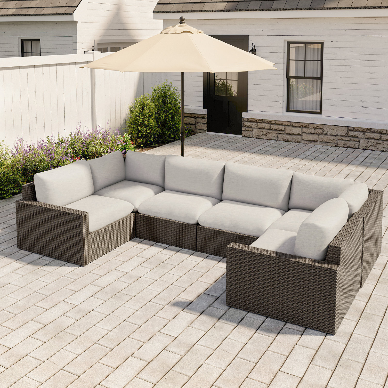 Pippa 7-Person Patio Seating Group, 6Pcs:2 Armless Sofas, 2 Armchairs, 2 Corner Sofas