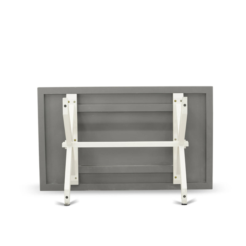 6 Piece Dinette Set Contains a Rectangle Dining Table with X-Legs and 4 Baby Blue Linen Fabric Parson Chairs with a Bench, linen white Finish