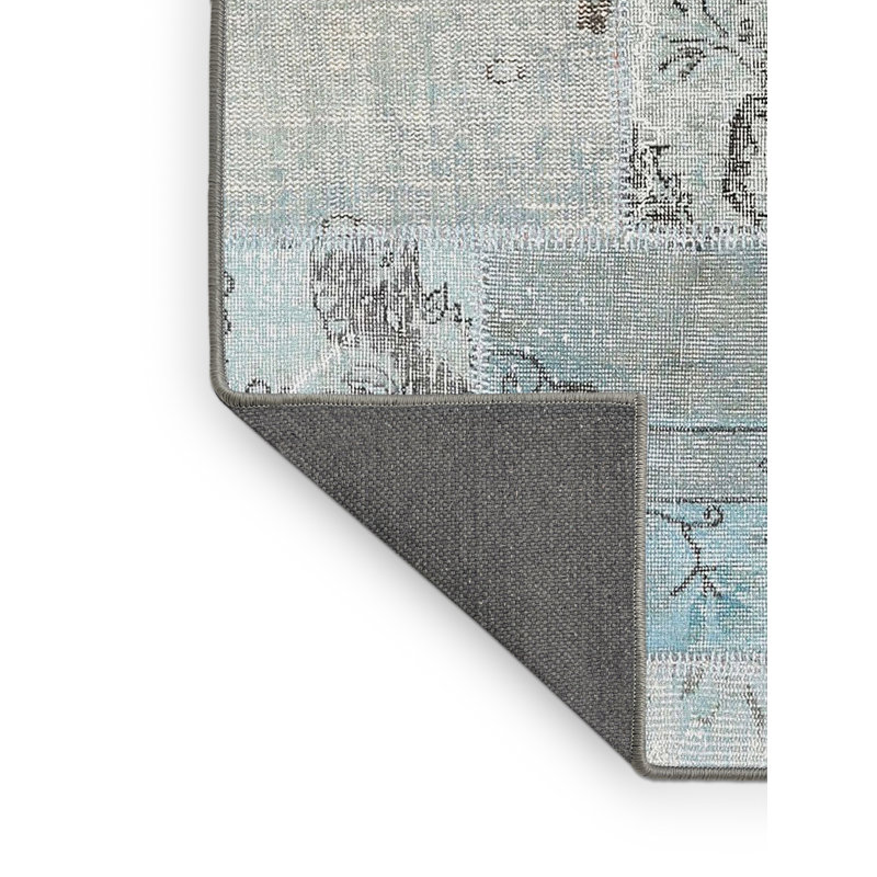 Tapis contemporain bleu / gris, Rectangle 5 pi x 7 pi