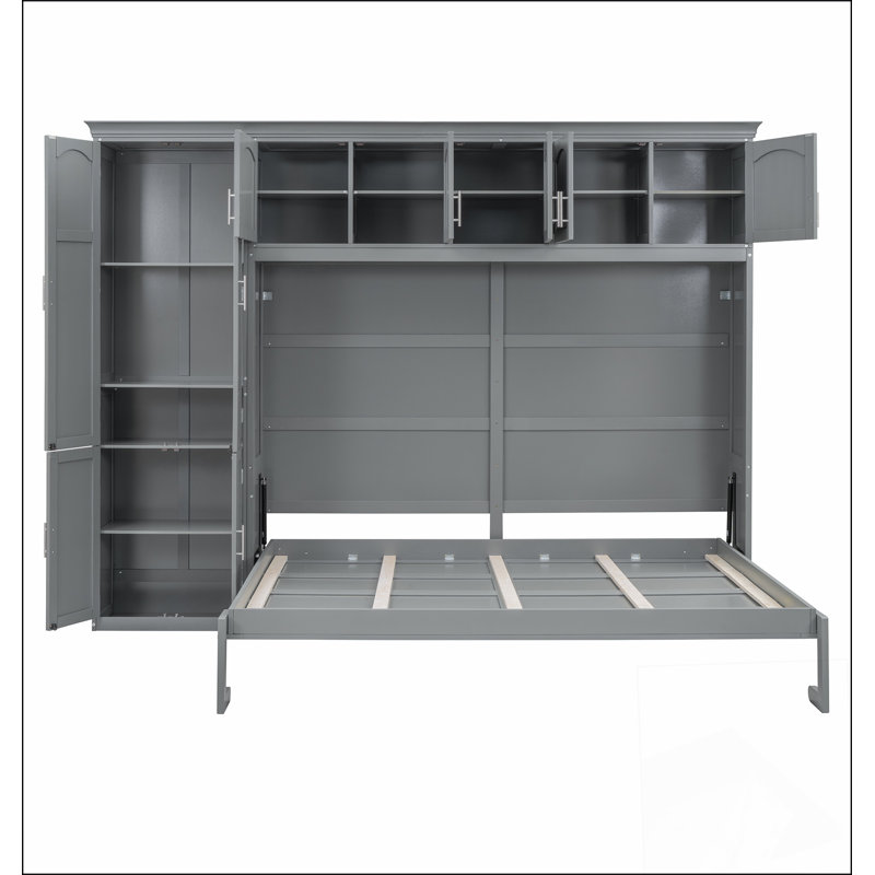 Queen Size Murphy Bed Wall Bed With Cabinets,Grey, Grey