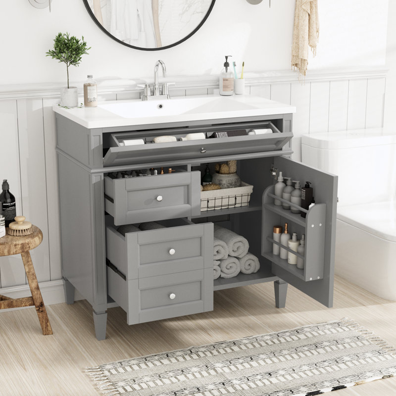 Clancie 36'' Single Bathroom Vanity with Resin Top, Gray