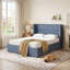 Structure de lit tapissier Annek avec rangement relevable, tête de lit à oreilles de H 40,9 po, lattes de bois et structure en métal, plusieurs tailles et options de tissu disponibles-1542673010-1542131016