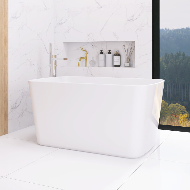 49'' Acrylic Freestanding Soaking Bathtub With Chrome Overflow And Quick Drain, Glossy White