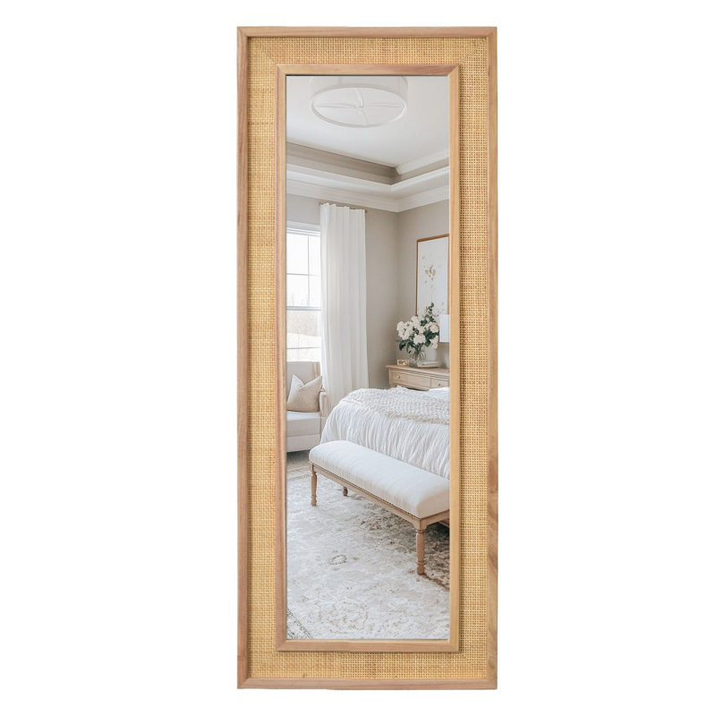 Rectangle Rattan Mirror Wood Frame Mirror Full Length Mirror Hanging, 76" H x 34" W