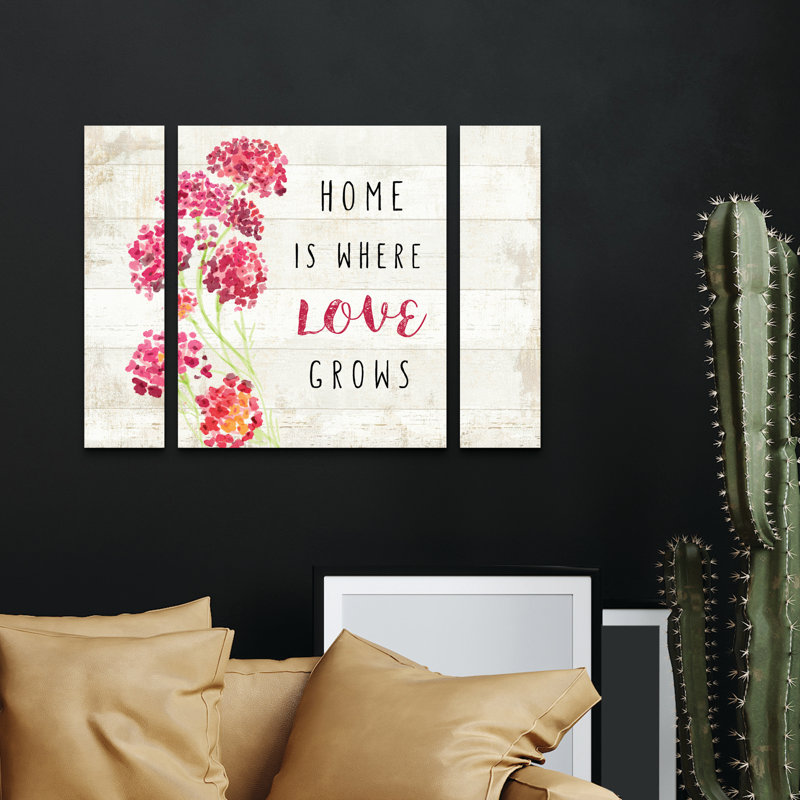 Ensemble de 3 panneaux d'art mural - "Home Love", art mural sur toile pour le salon, la chambre à coucher ou le bureau 