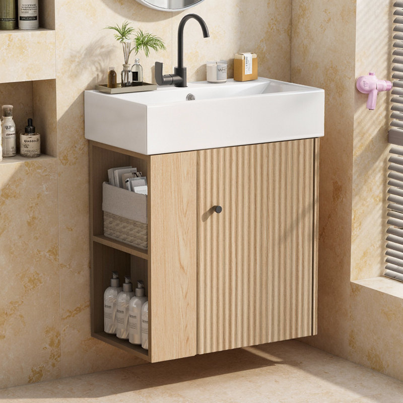 Meuble-lavabo flottant moderne avec lavabo en céramique et rangement à gauche - conception compacte de 21,6 po pour les petites salles de bain