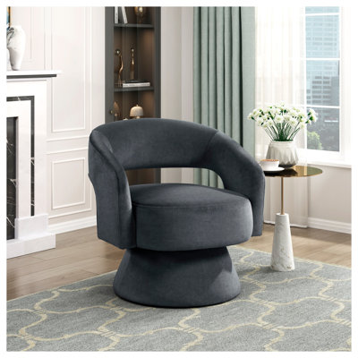 Chaise d'appoint pivotante de luxe moderne avec revêtement en velours gris foncé et structure en bois massif