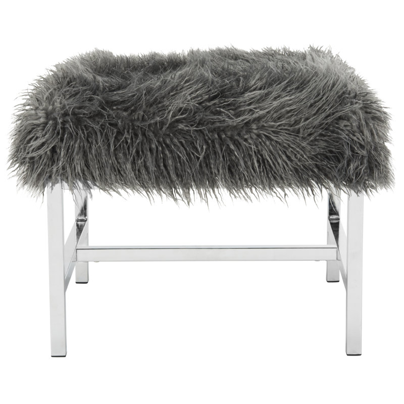 Cristian Faux Sheepskin Square Bench, Grey