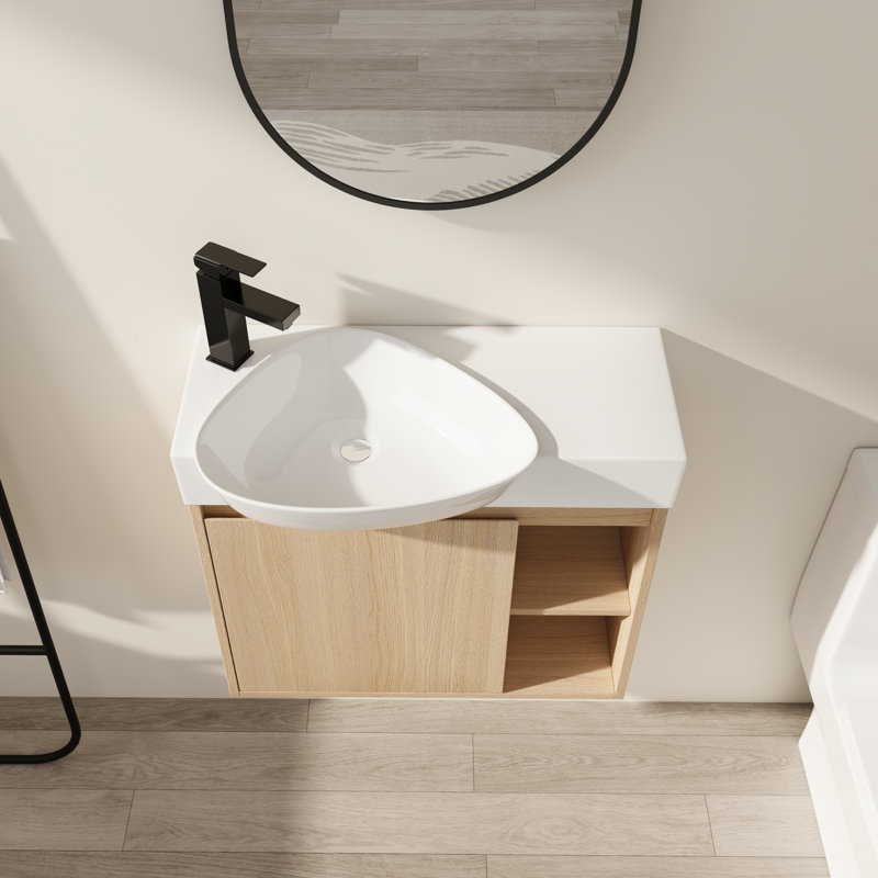 Meuble-lavabo mural 26 po avec lavabo asymétrique en céramique