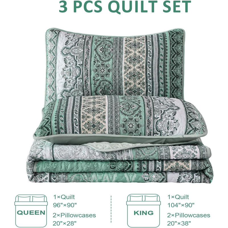 Ensemble de courtepointe Boho, couvre-lit 3 pièces en microfibre légère à rayures