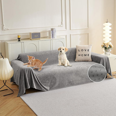 Couch Cover – 3 Cushion Sofa Cover, Non-slip Pet Furniture Protector For Sectional Sofas, Scratch-resistant Washable Sofa Slipcover For Dogs & Cats, Grey