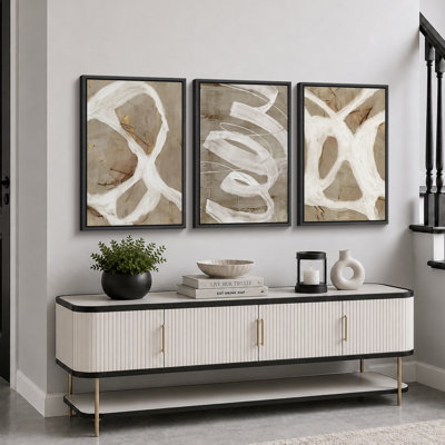 Œuvre d'art pastel brun clair, brun et vert, images murales abstraites neutres de salon moderne, impression sur toile encadrée, 3 pièces, 16 x 24 po x 3 x 24 x 36 po x 3