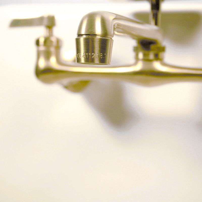 8 Inch Spread Wall Mount Faucet with Soap Dish, Satin Brass