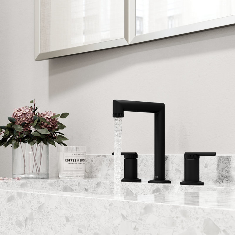 Sterling Widespread 3-Hole Bathroom Faucet, 2-Handle Mid Arc With Lever Handles In Matte Black, Matte Black