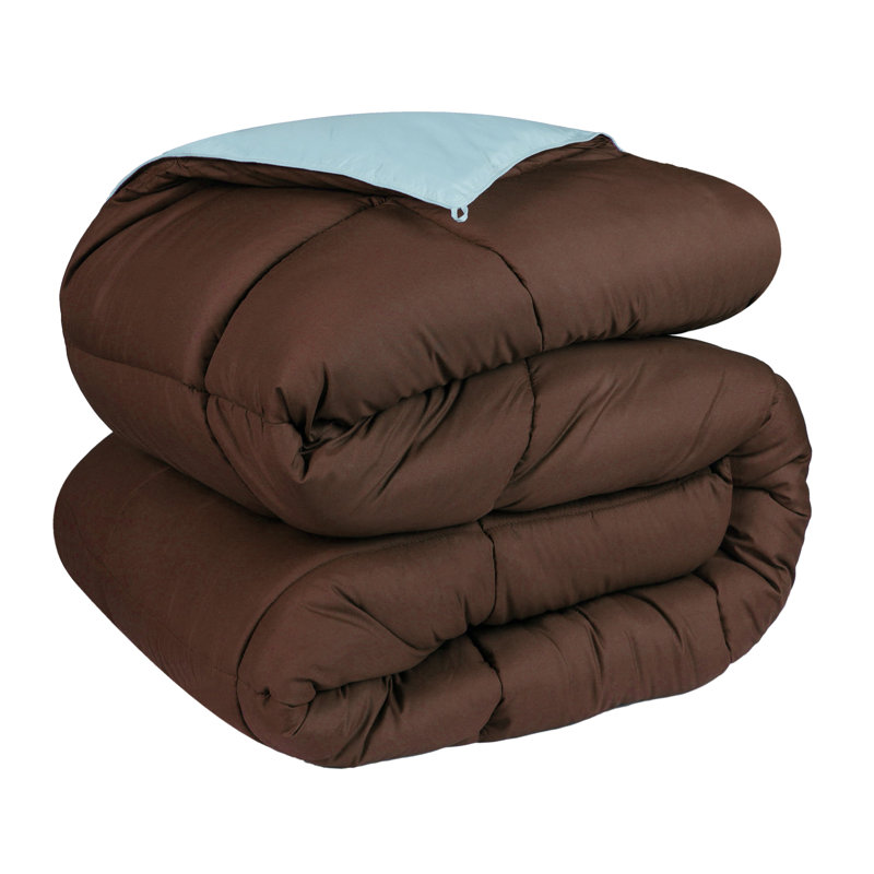 Blue Nile Mills Reversible Solid Down Alternative Comforter Duvet Insert, Choco/Sky Blue, King Comforter