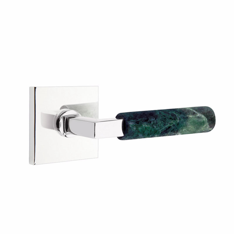 Ensemble de faux leviers Emtek Select, rosette carrée, tige carrée en L, poignée en marbre vert - l 5,875 po x L 5,875 po