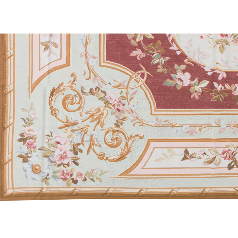 Hand-Knotted High-Quality Red and Green Area Rug
