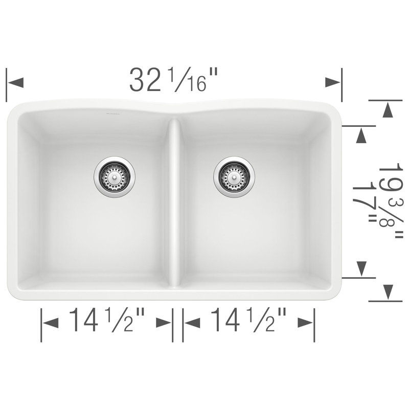 Diamond SILGRANIT 32" L x 19.36" W Double Basin Undermount Kitchen Sink, White