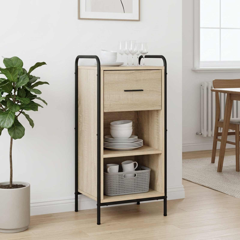 Sideboard with Storage Engineered Wood Unit Dining Room Furniture, Black Oak