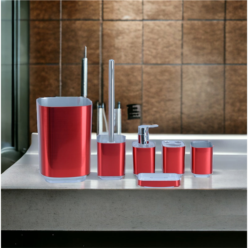 Neche Bathroom Accessory Set, Red