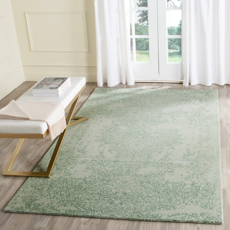 Tapis gris / turquoise en laine touffeté à la main Ellicottville, Rectangle 8 pi x 10 pi