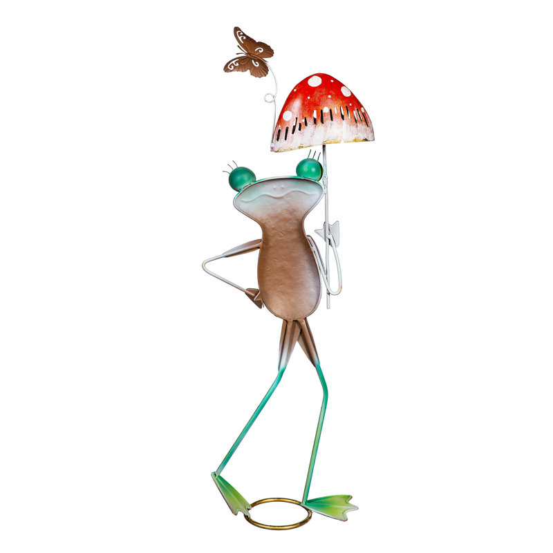 Statue de grenouille en métal avec parasol en métal, H 29 po