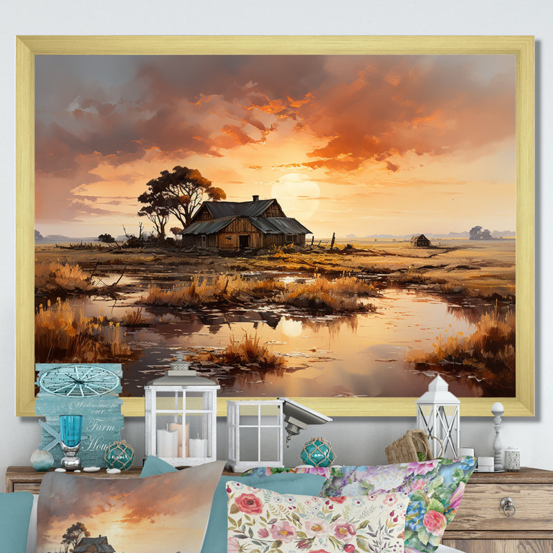 Sunrise Countryside Farm Unveile - impression, Cadre photo argenté, H 12 po x l 20 po